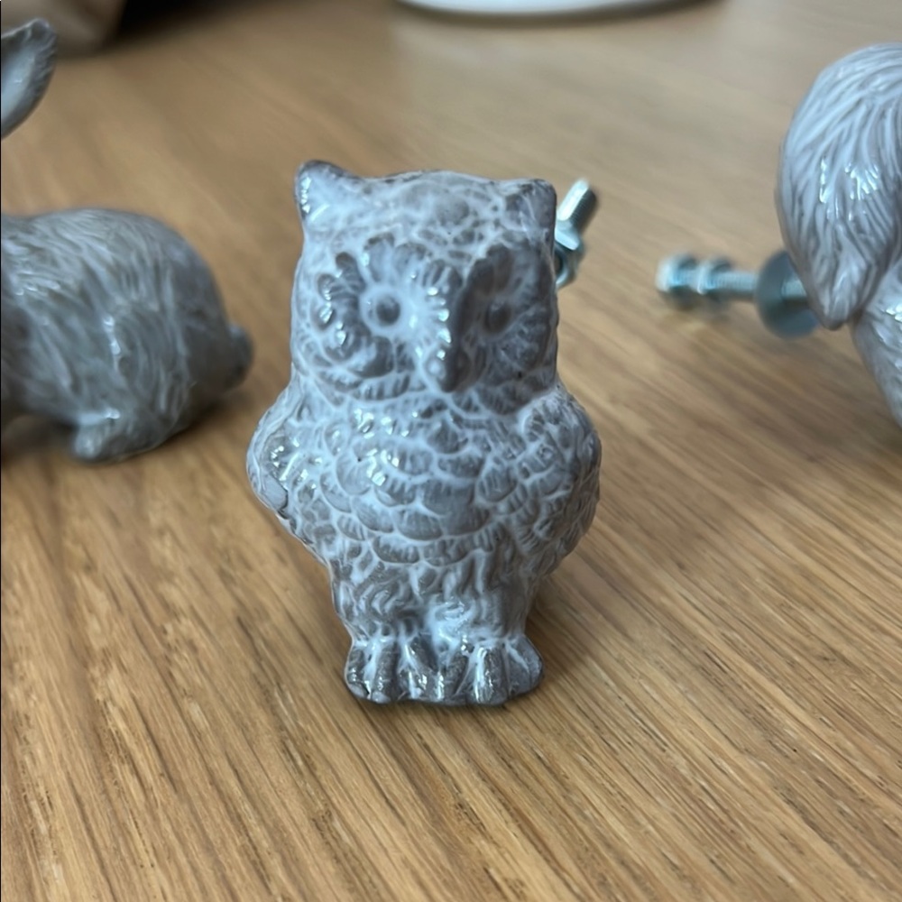 Ceramic Drawer Knobs - Gray Rabbit, Owl & Squirrel Set - Picture 3 of 6